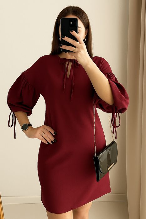 Burgundowa sukienka z bufkami 38/M