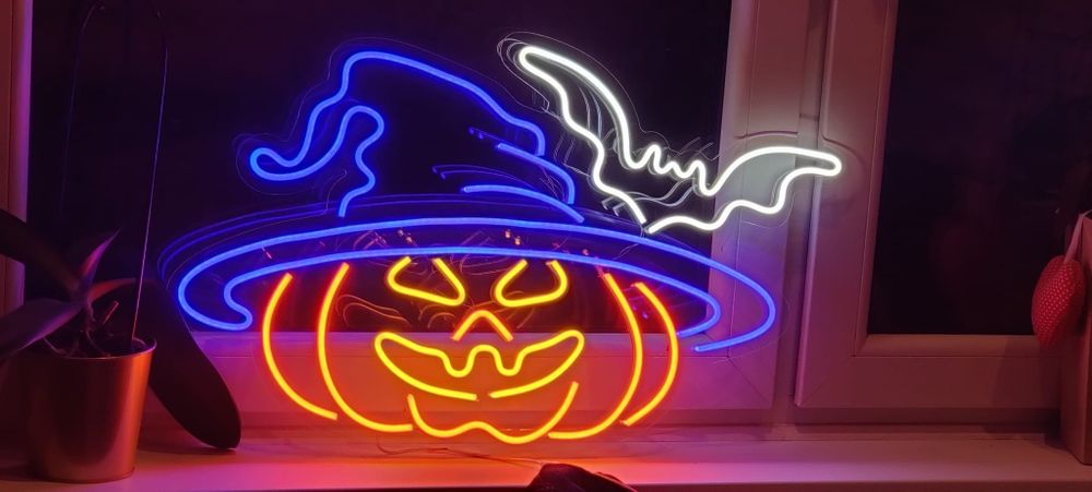 Neon LED na halloween dynia nietoperz
