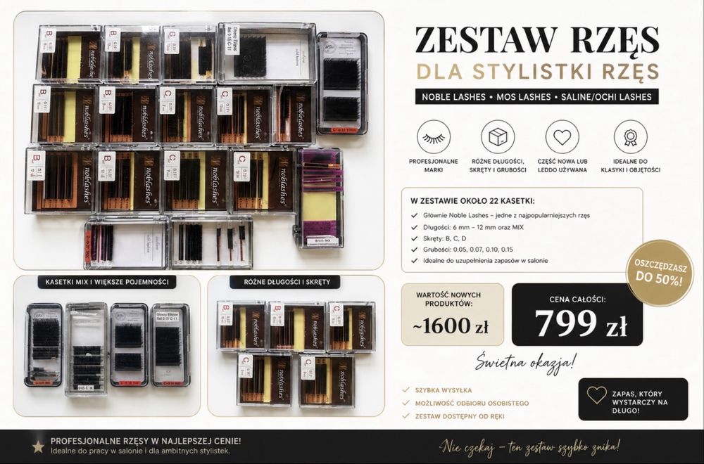 Zestaw do stylizacji rzes noble lashes i nie tylko mix skret i długosc