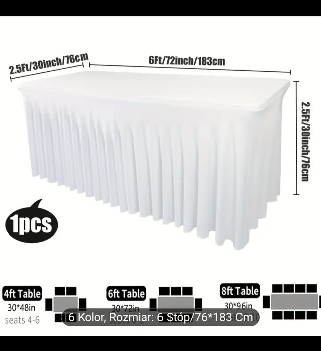 Elastyczny biały obrus na stół komunia chrzest wesele drapowany plisow