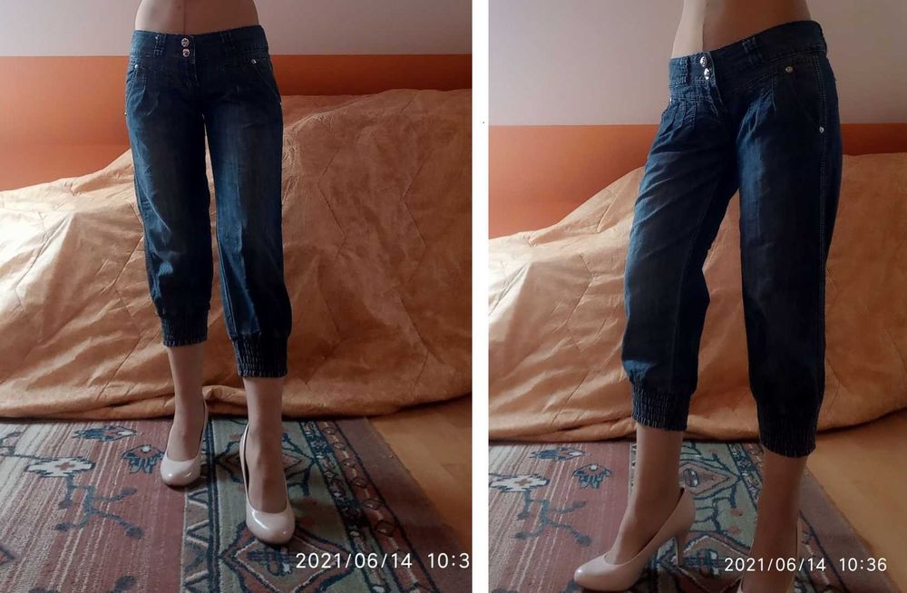 luźne spodnie rybaczki dżinsowe dżinsy biodrówki rozmiar SX 34