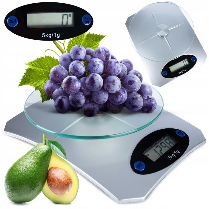 Waga kuchenna dokładna 5kg 1g szklana taca na baterie