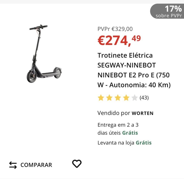 Trotinete Elétrica SEGWAY-NINEBOT NINEBOT E2 Pro E (750 W - Autonomia: 40 Km) usado