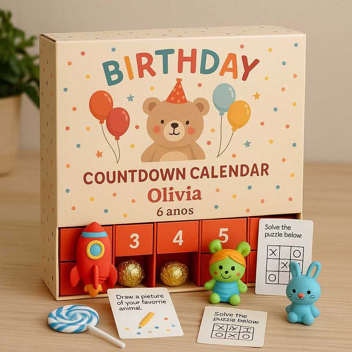 Calendário de Aniversário Infantil com Surpresas Diárias