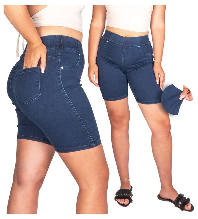 Spodenki Jeansowe Damskie Elastyczne Granatowe Duże Rozmiary 54