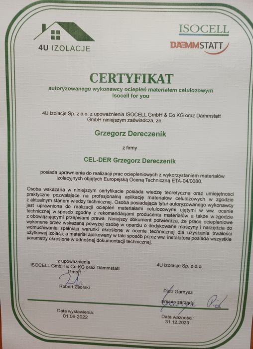 Ocieplenie celulozą ,naprawy po kunach , zabudowy g-k , termowizja