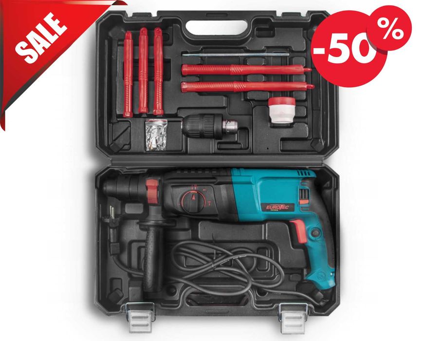MŁOTOWIERTARKA Wiertarka Młot Udarowy SDS+ Zestaw Walizka (GRATIS)