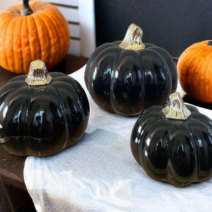 Piękna ozdobna dynia czarno-złota 10cm, glamour, ceramiczna