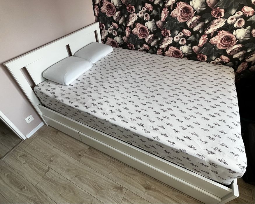 Łóżko IKEA SONGESAND 140x200 białe + szuflady + stelaż LEIRSUND