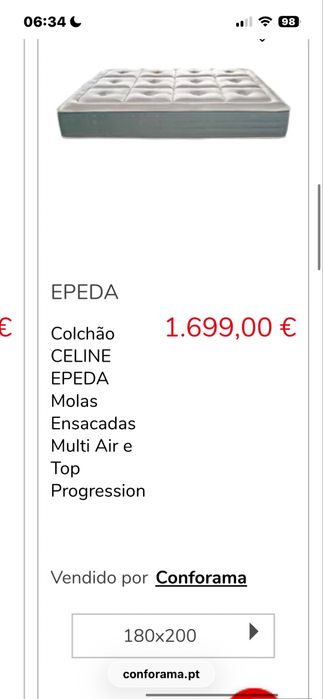 Colchao 180/200  epeda topo de gama c cama e mesas de cabeceira de oferta
