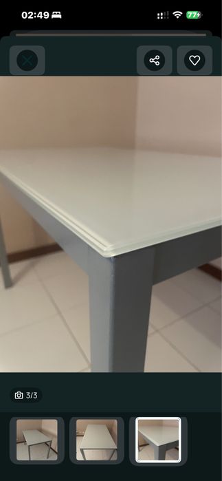 Mesa de refeições 70x120 cm –  tampo em Vidro temperado mate branco