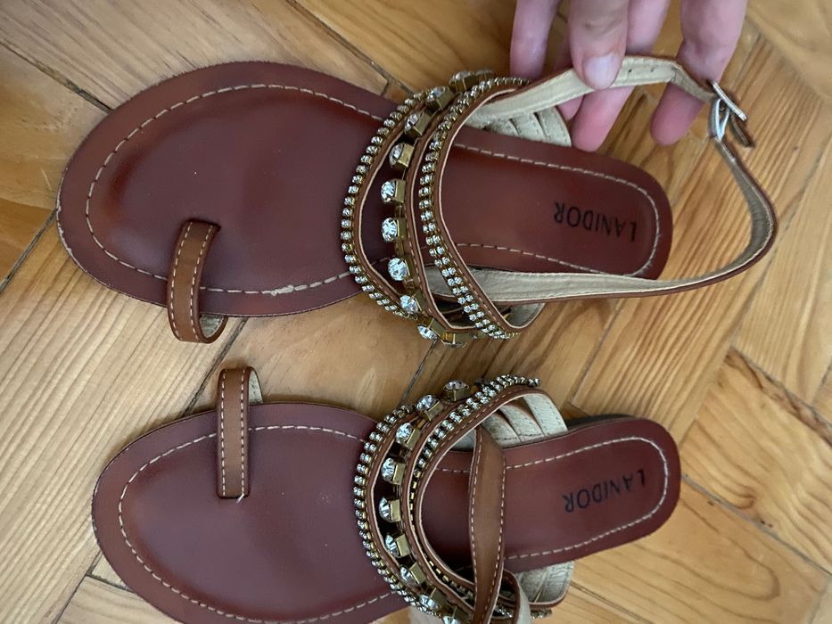 Sandalias jóia em pele castanha com brilhantes Lanidor 37