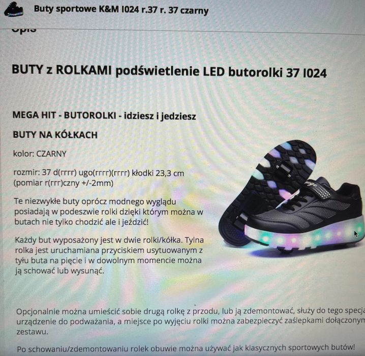 buty z rolkami z led rozm.37