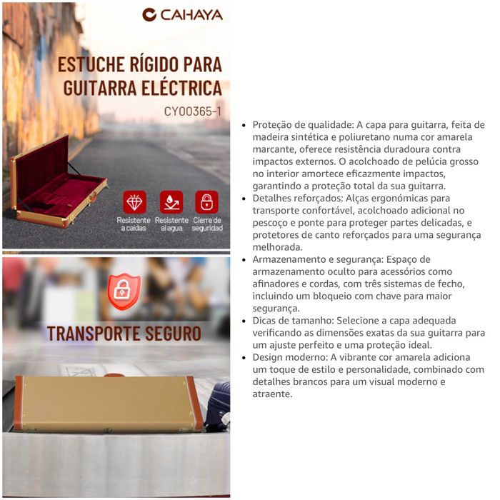 Mala Rigida Transporte Guitarra Electrica Cahaya - Novo