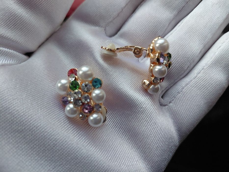 Нарядные клипсы с жемчугом и кристаллами винтажный стиль