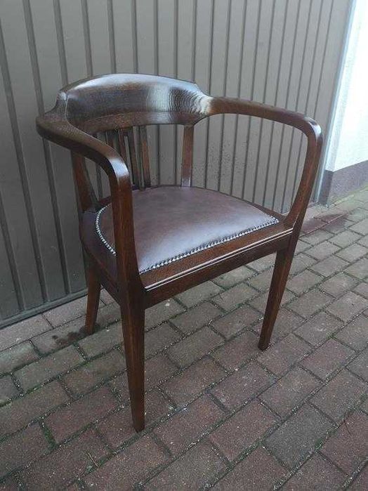 Stary Fotel Krzesło Dębowy Gabinetowy Secesja Antyk Po Renowacji.