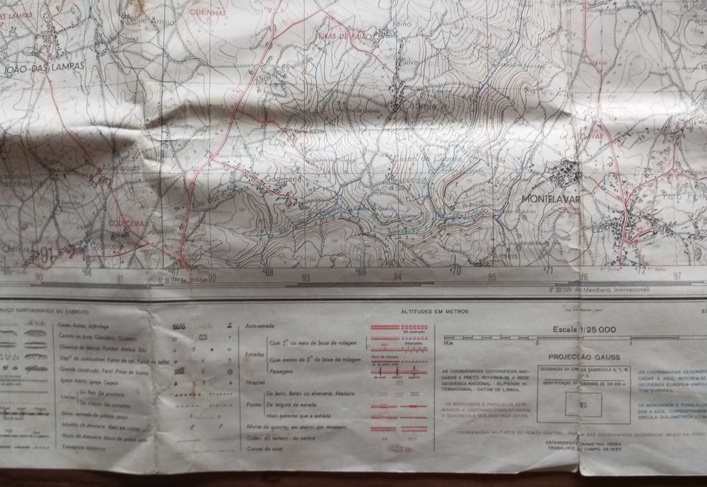 Antiga Carta Militar de Portugal Mafra 1961