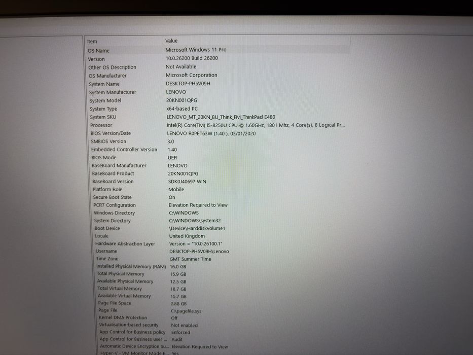 Lenovo ThinkPad E480 | i5 8ª Gen | 16GB RAM | SSD 256GB | 14” | PT