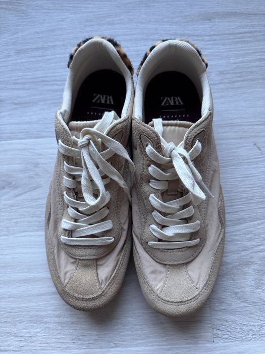 Beżowe buty tenisówki półbuty panterkowe w panterkę zara