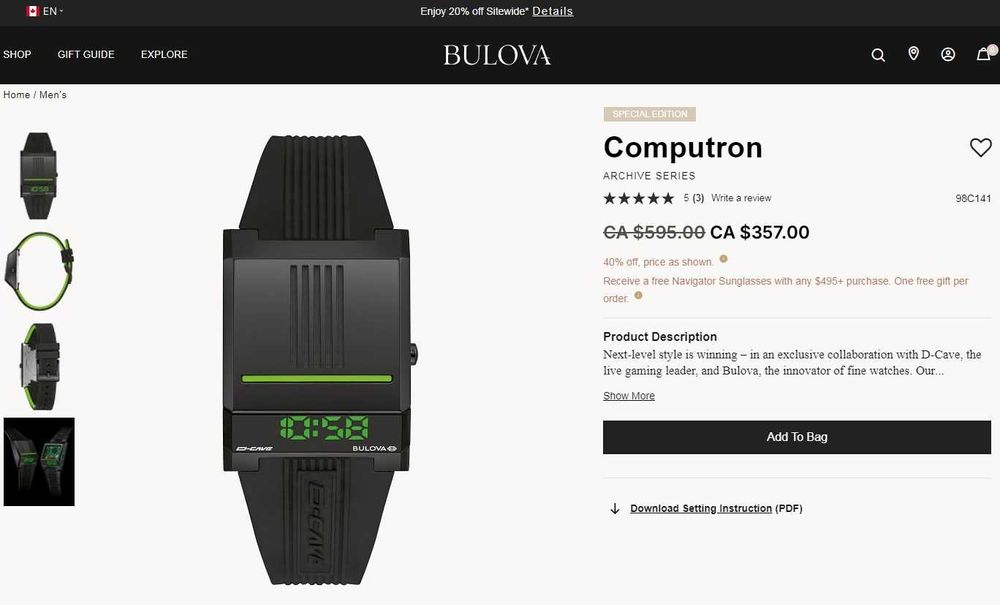 Bulova Computron 98C141 мужские экстравагантные часы из будущего