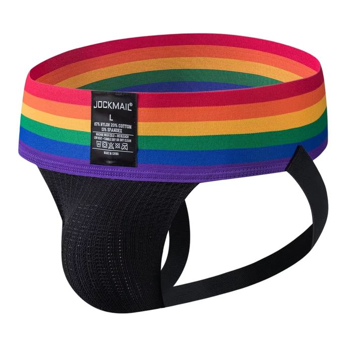 Męska bielizna typu jockstrap, paski, tęcza - XL