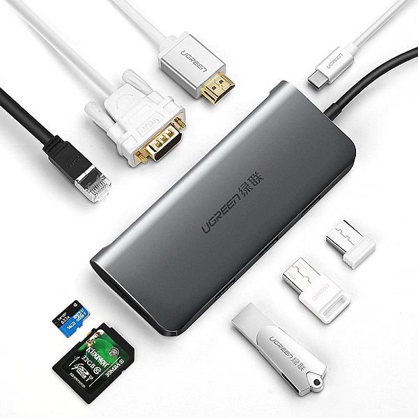 Ugreen 10w1 wielofunkcyjny HUB USB-C - 3x USB 3.0 / HDMI/ VGA/ RJ45 Gi