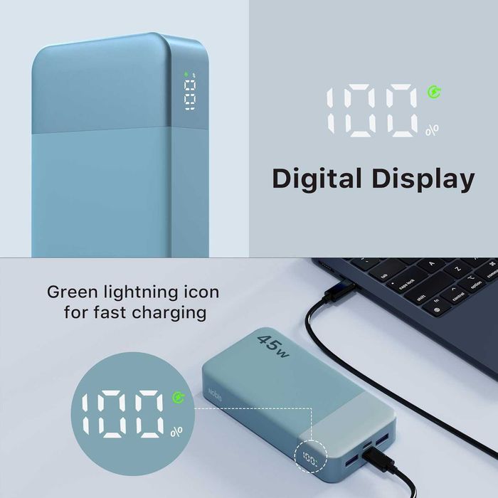 Power Bank NOBIS 20000mAh 45W Szybkie Ładowanie QC4.0 PD3.0, LED