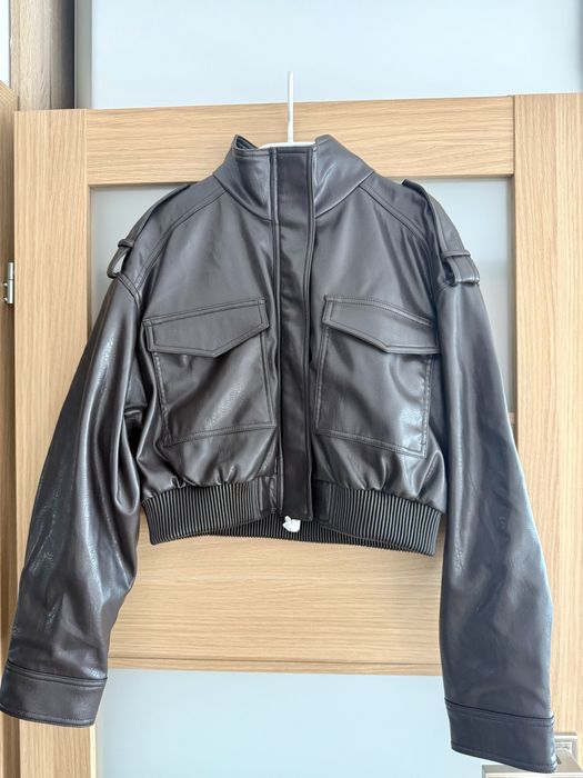 Czekoladowa kurtka bomberka zara boho biker