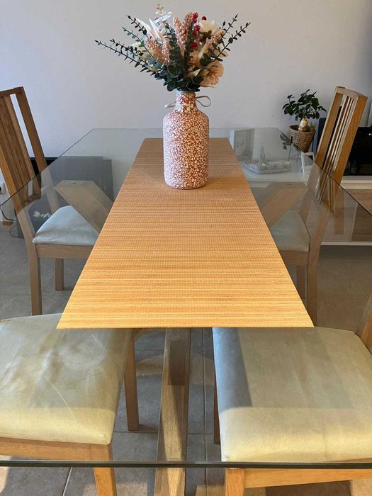 Mesa vidro carvalho 100 x 200