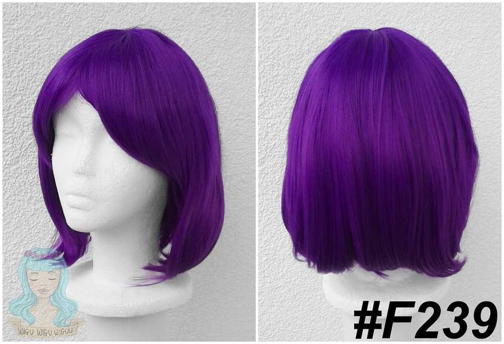 Fioletowa krótka peruka bob z grzywką cosplay fioletowy krótki wig