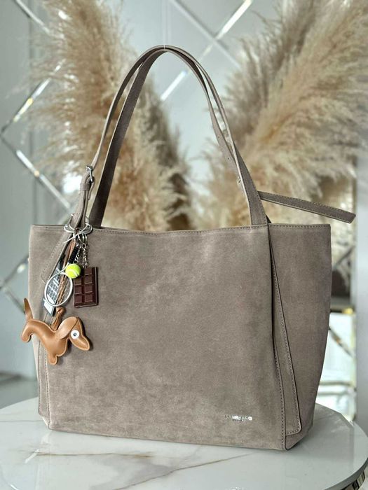 Torebka shopper na ramię FLORA&CO gorzka czekolada fango taupe beżowa