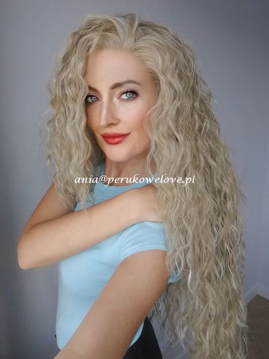 Peruka blond refleksy LACE FRONT afro loki arielki kręcone włosy