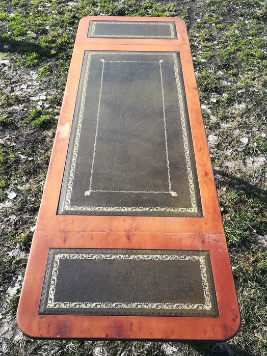 Stolik klapiak karciak skóra zielona chippendale antyk