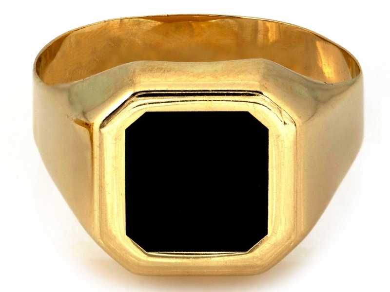 Sygnet męski złoty efektowny z czarnym wykończeniem PR 585 R28