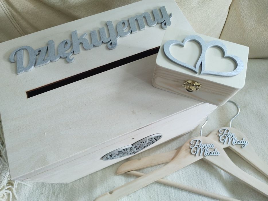 Zestaw weselny srebrny drewno