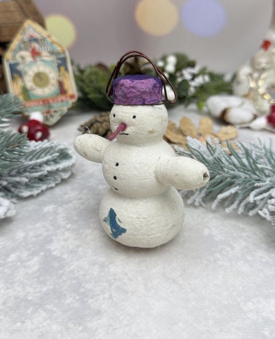 Антикварная редкая ёлочная ватная игрушка, Снеговик, СССР