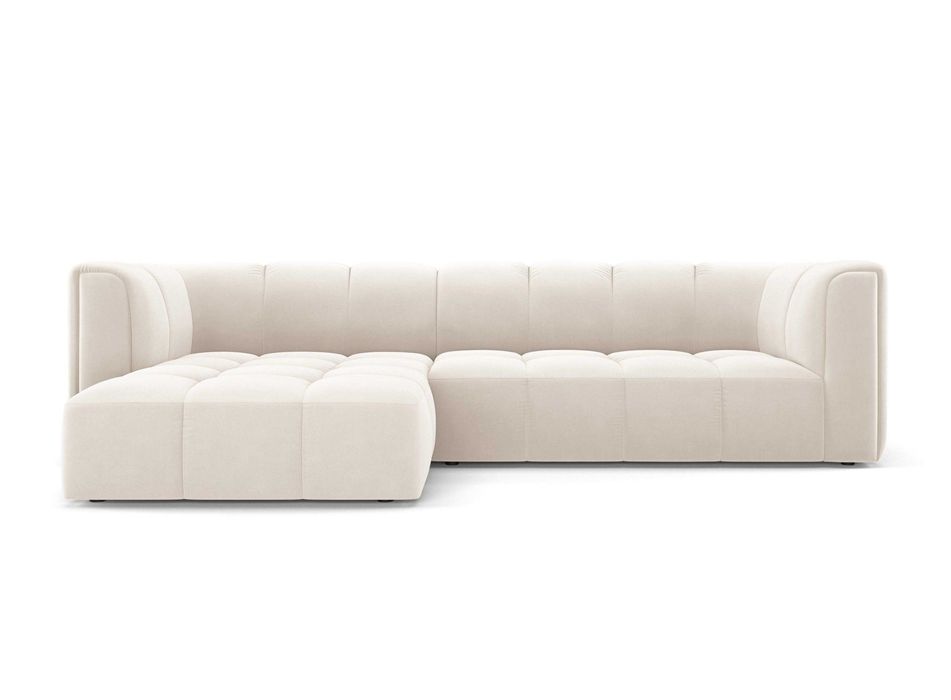 Narożnik aksamitny 3-osobowy lewostronny FRANCESCA jasnobeżowy
