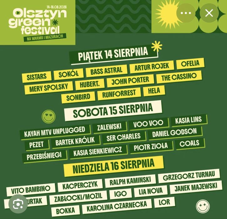GREEN  FESTIVAL – 3-dniowy karnet na sprzedaż! (14,15, 16 sierpnia  2026)
