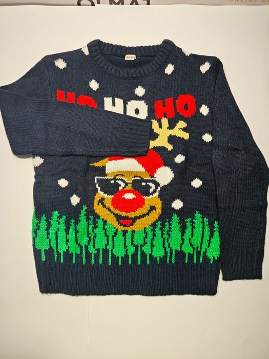 Świąteczny Sweter Dziecięcy Granatowy Rudolf Czerwononosy 110/116