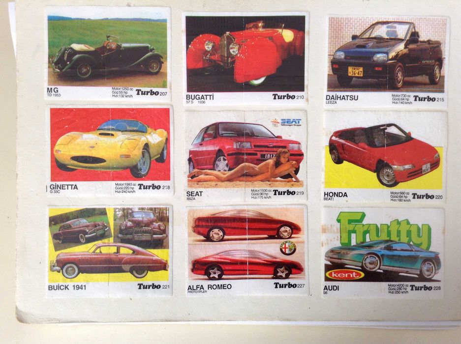 Вкладыши от жвачки (жвачек) Turbo Black (Kent), Oto Moto, Badi (Saray)