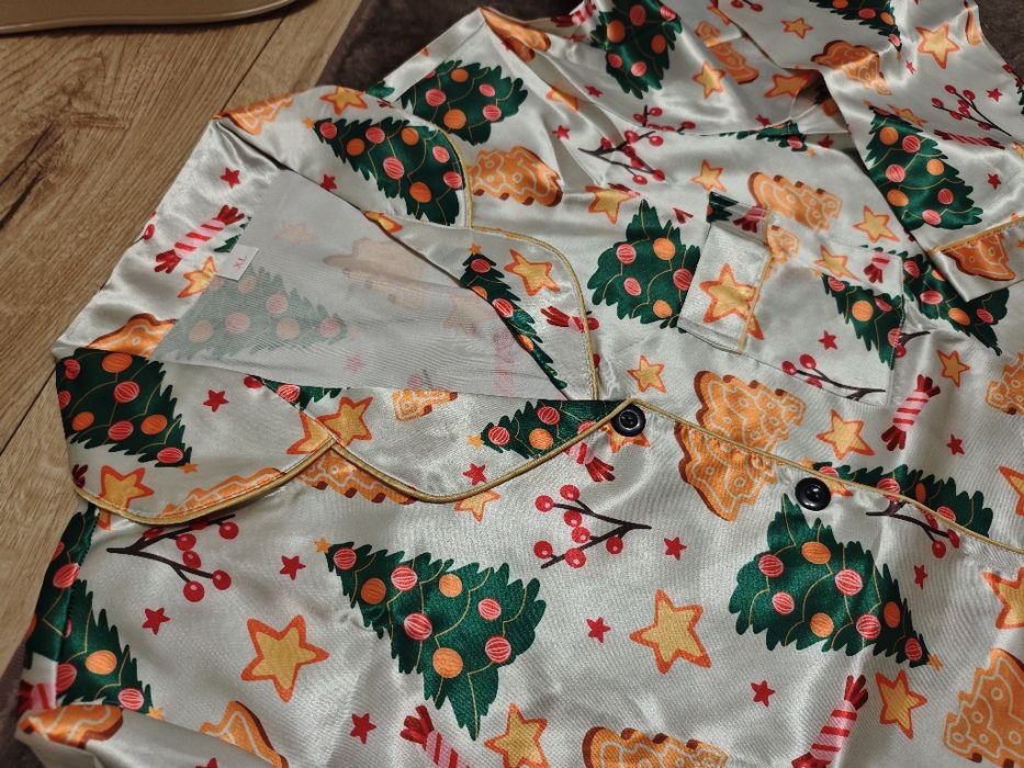 Świąteczny komplet piżam dwuczęściowy satynowy nowy damski