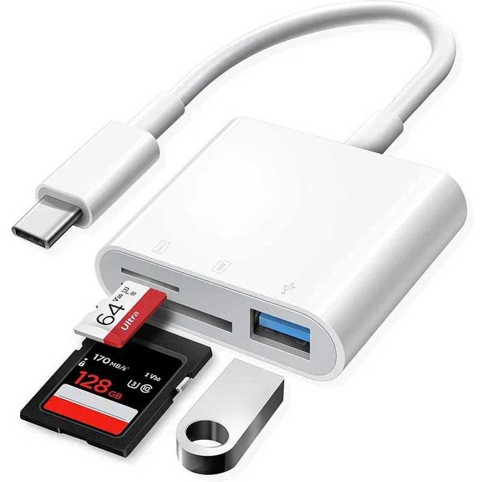 Adapter czytnik kart pamięci 3w1 SD micro TF na USB-C odbiór Kraków