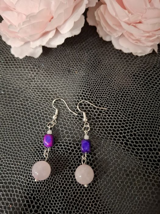 Kolczyki handmade srebro z naturalnych kamieni jaspis cesarski kwarc r