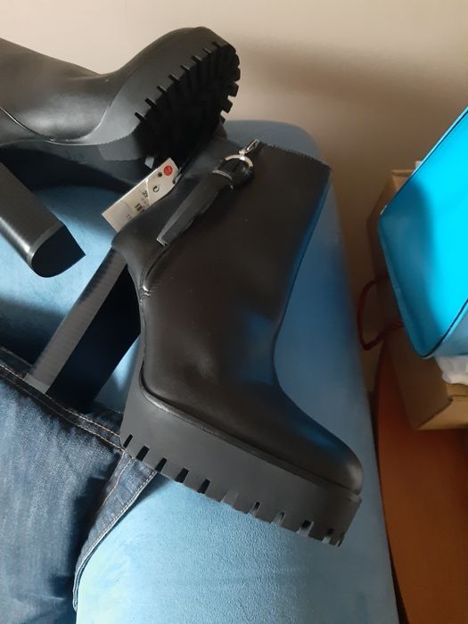 Kozaki botki zara 39 czarne damskie słupek buty jesień wysokie tkmaxx