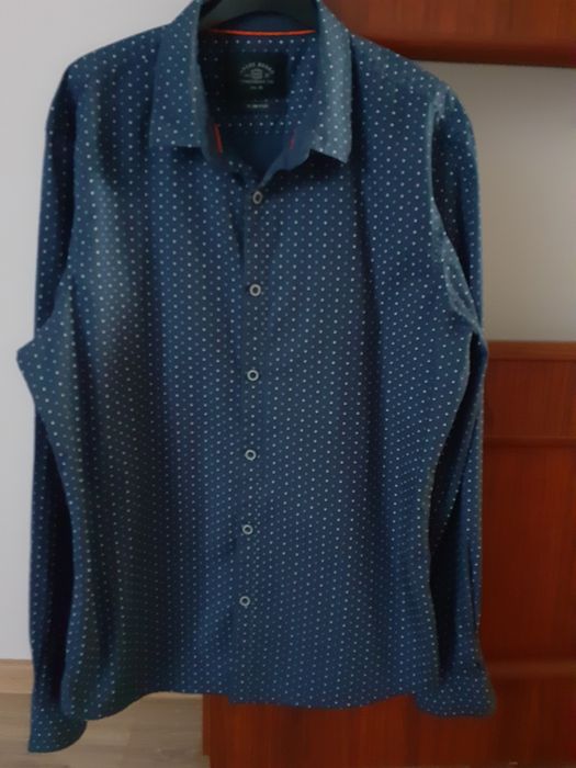 Koszula granatowa w białe kropki  House Slim Fit  roz XL z długim ręka