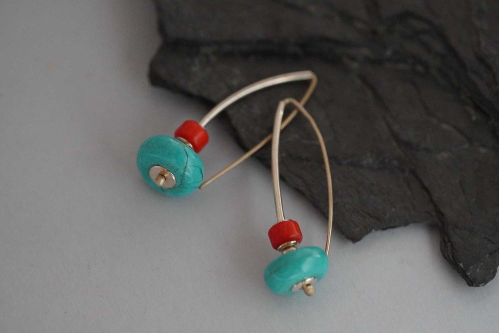 Kolczyki z koralem i turkusem – ze srebra 925