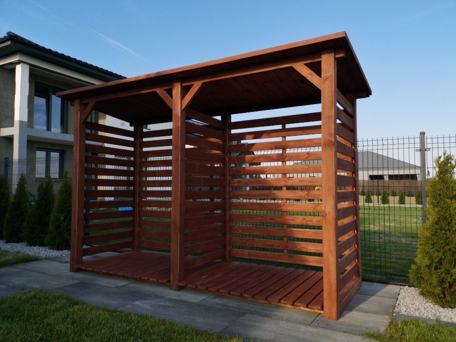 Drewutnia drewniana 3,14 x 1,1m na drewno kominkowe, wiata na drewno