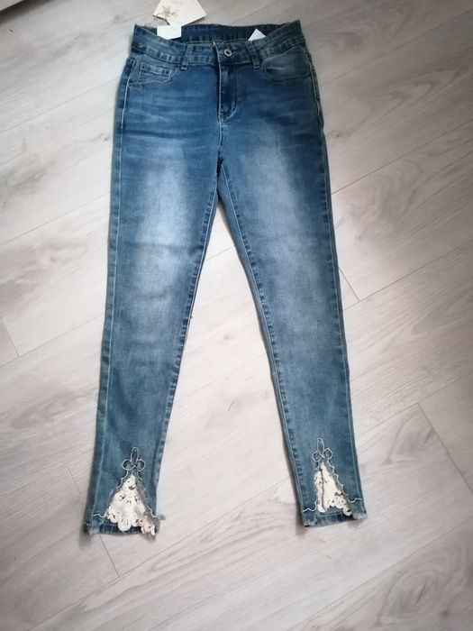 Stylowe spodnie, wysoki stan, Koronka rozm 34/36