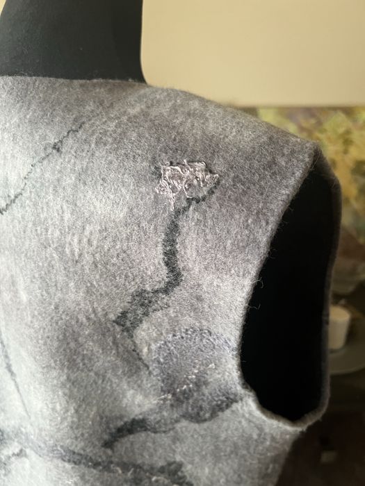 Fioletowa, szara, wełniana, długa kamizelka, wełna, filc