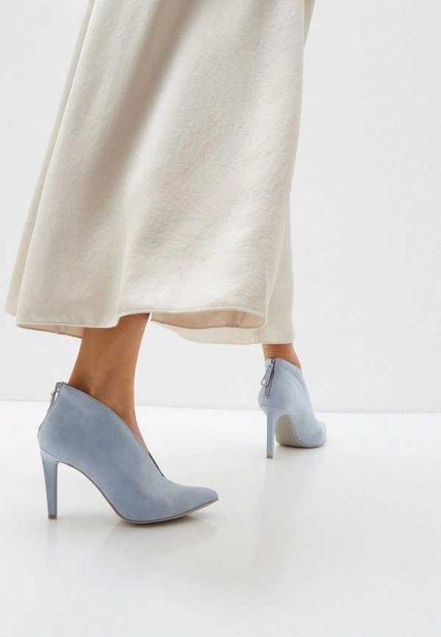 Сіро-блакитні весільні жіночі ботильйони на шпильці замш 41розмір/26см